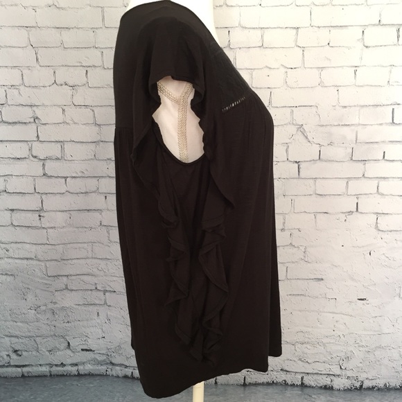 RXB Ruffled Side Cap Sleeve Black Top Size Medium - Picture 4 of 8